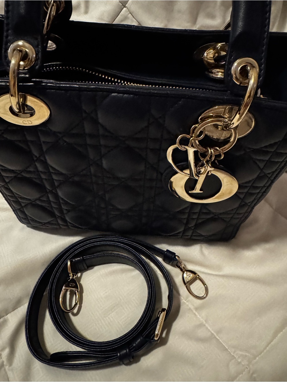 Dior Black Quilted Lady Dior Satchel with Gold Charms - Picture 2 of 11